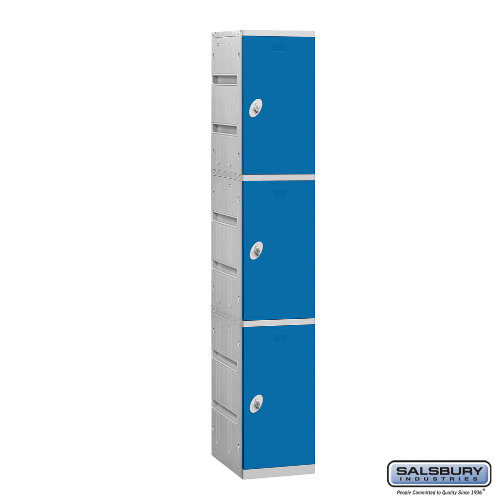 12" Wide Triple Tier Plastic Locker - 1 Wide - 6 Feet High - 18 Inches Deep - Blue - Assembled
