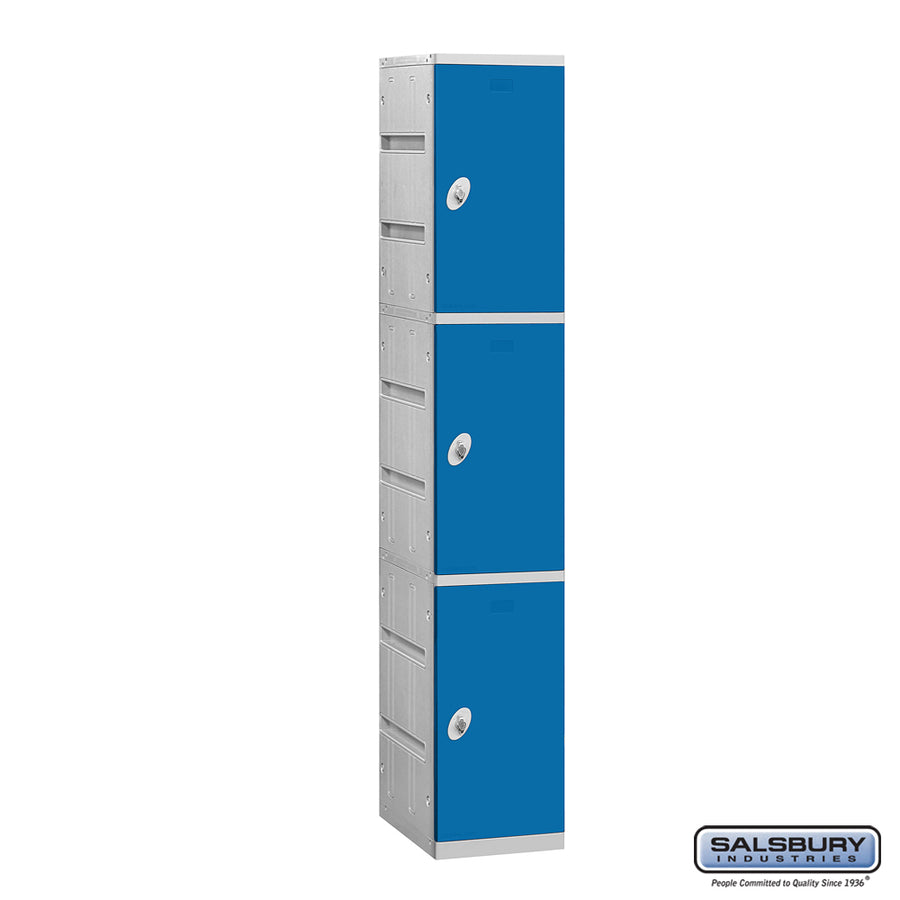 12" Wide Triple Tier Plastic Locker - 1 Wide - 6 Feet High - 18 Inches Deep - Blue - Unassembled