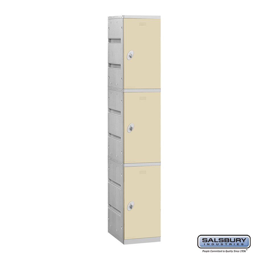 12" Wide Triple Tier Plastic Locker - 1 Wide - 6 Feet High - 18 Inches Deep - Tan - Assembled