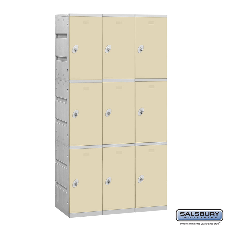 12" Wide Triple Tier Plastic Locker - 3 Wide - 6 Feet High - 18 Inches Deep - Tan - Assembled