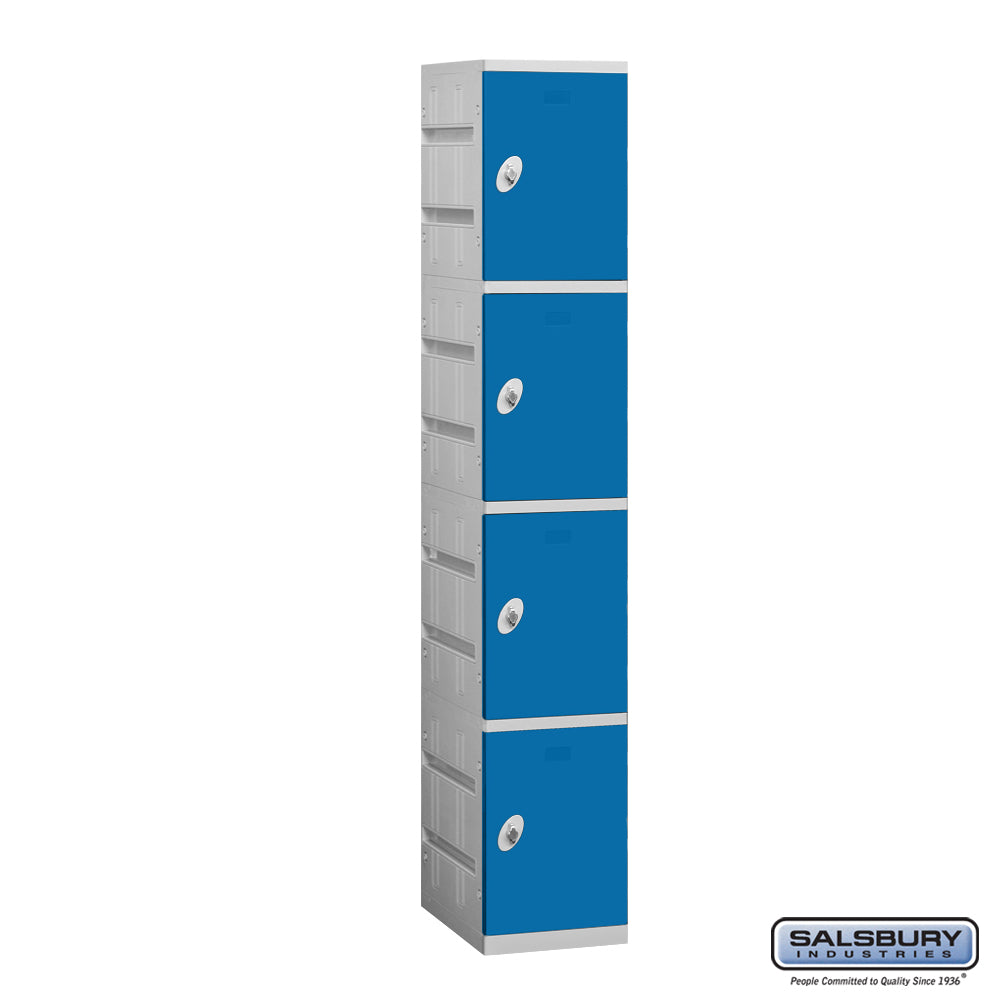 12" Wide Four Tier Plastic Locker - 1 Wide - 6 Feet High - 18 Inches Deep - Blue - Assembled