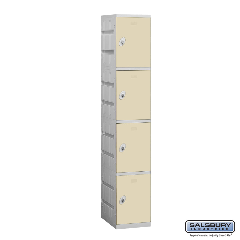 12" Wide Four Tier Plastic Locker - 1 Wide - 6 Feet High - 18 Inches Deep - Tan - Assembled