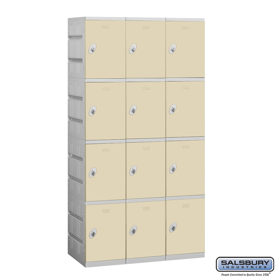 12" Wide Four Tier Plastic Locker - 3 Wide - 6 Feet High - 18 Inches Deep - Tan - Assembled