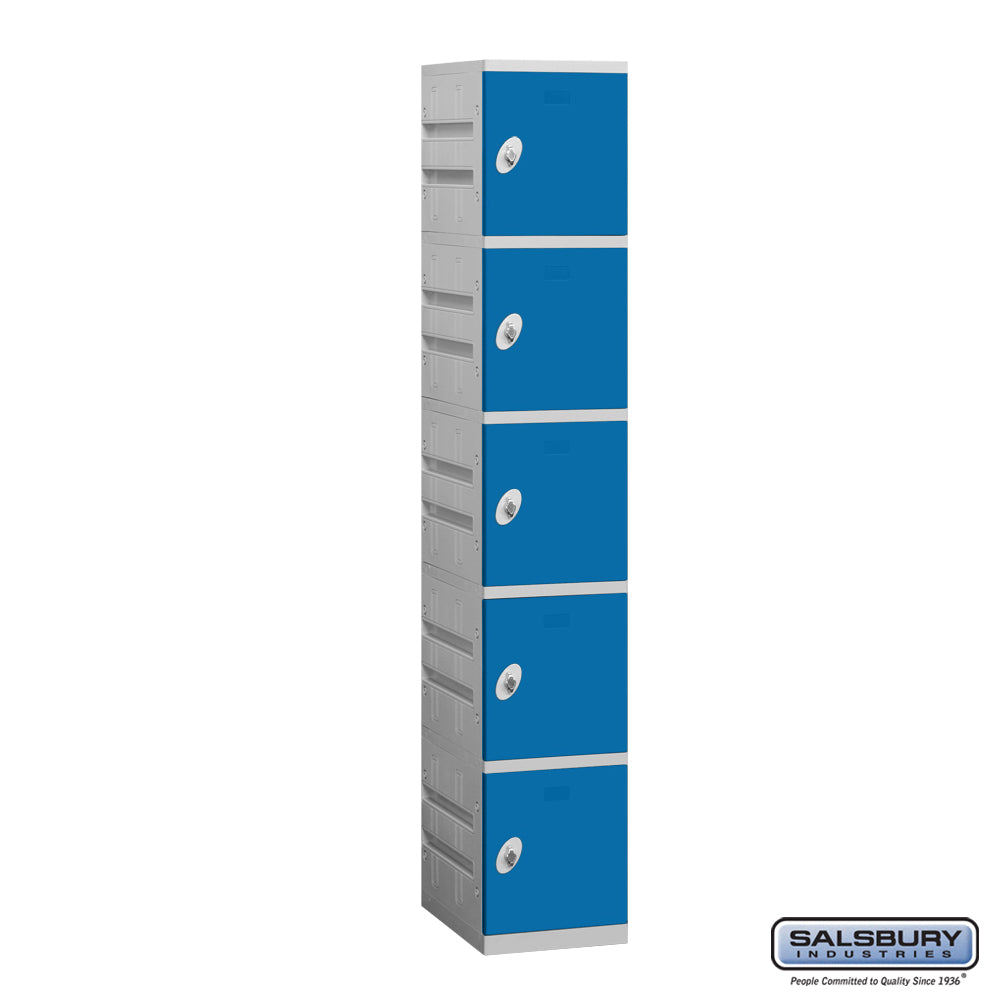 12" Wide Five Tier Plastic Locker - 1 Wide - 6 Feet High - 18 Inches Deep - Blue - Assembled