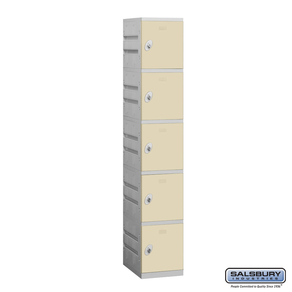 12" Wide Five Tier Plastic Locker - 1 Wide - 6 Feet High - 18 Inches Deep - Tan - Assembled