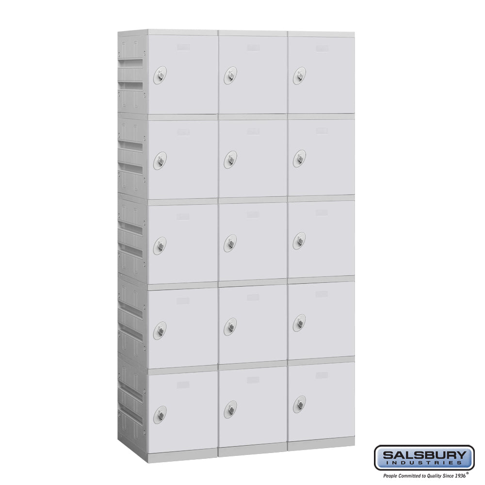12" Wide Five Tier Plastic Locker - 3 Wide - 6 Feet High - 18 Inches Deep - Gray - Assembled