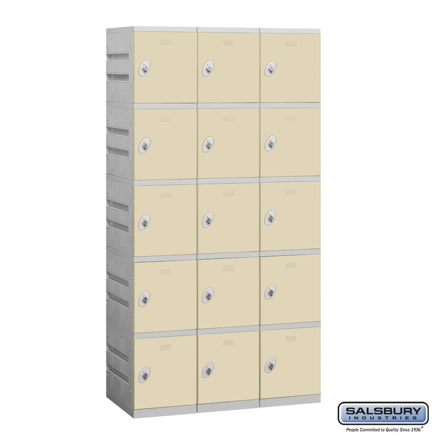 12" Wide Five Tier Plastic Locker - 3 Wide - 6 Feet High - 18 Inches Deep - Tan - Assembled