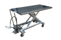 Thumbnail for Partially Stainless Steel Air/Hydraulic Light Duty Scissor Lift Cart 63 In. x 31-1/2 In. Platform With Poly-On-Poly Casters 1,000 Lb. Capacity Silver