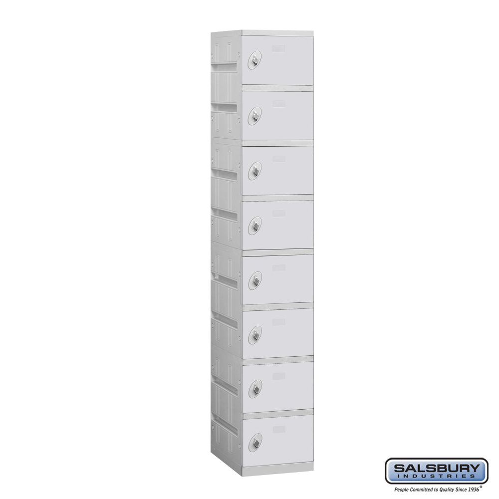 12" Wide Eight Tier Plastic Locker - 1 Wide - 6 Feet High - 18 Inches Deep - Gray - Unassembled