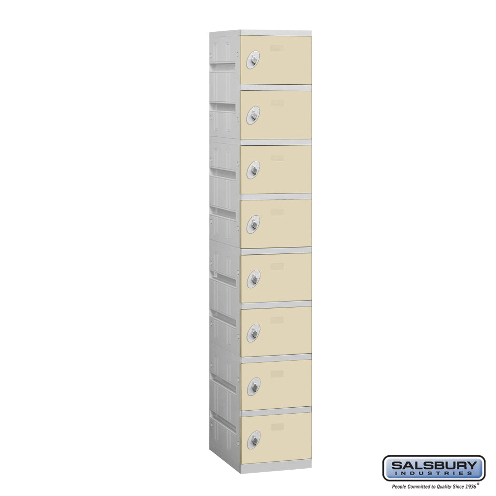 12" Wide Eight Tier Plastic Locker - 1 Wide - 6 Feet High - 18 Inches Deep - Tan - Unassembled