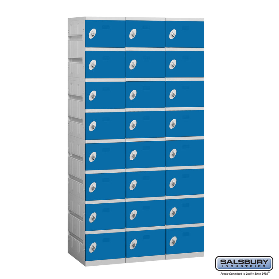 12" Wide Eight Tier Plastic Locker - 3 Wide - 6 Feet High - 18 Inches Deep - Blue - Unassembled