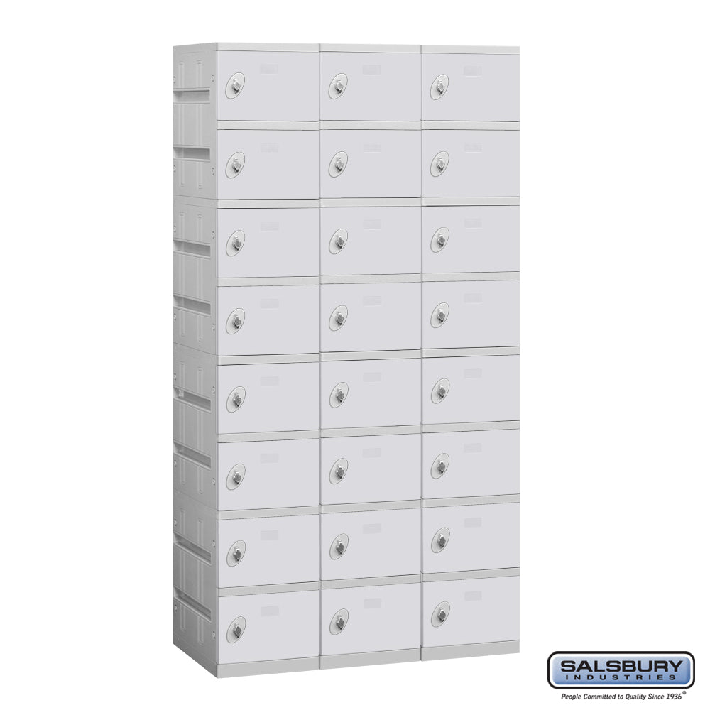 12" Wide Eight Tier Plastic Locker - 3 Wide - 6 Feet High - 18 Inches Deep - Gray - Assembled
