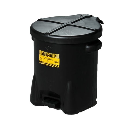 Eagle 6-Gallon Plastic Oily Waste Can, Hands-Free, Self Close, Black - 933FLBLK