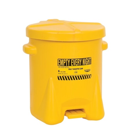 Eagle 6-Gallon Plastic Oily Waste Can, Hands-Free, Self Close, Yellow - 933FLY