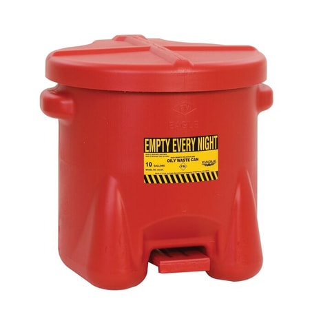 Eagle 10-Gallon Red Safety Poly Oily Waste Can - Model 935-FL