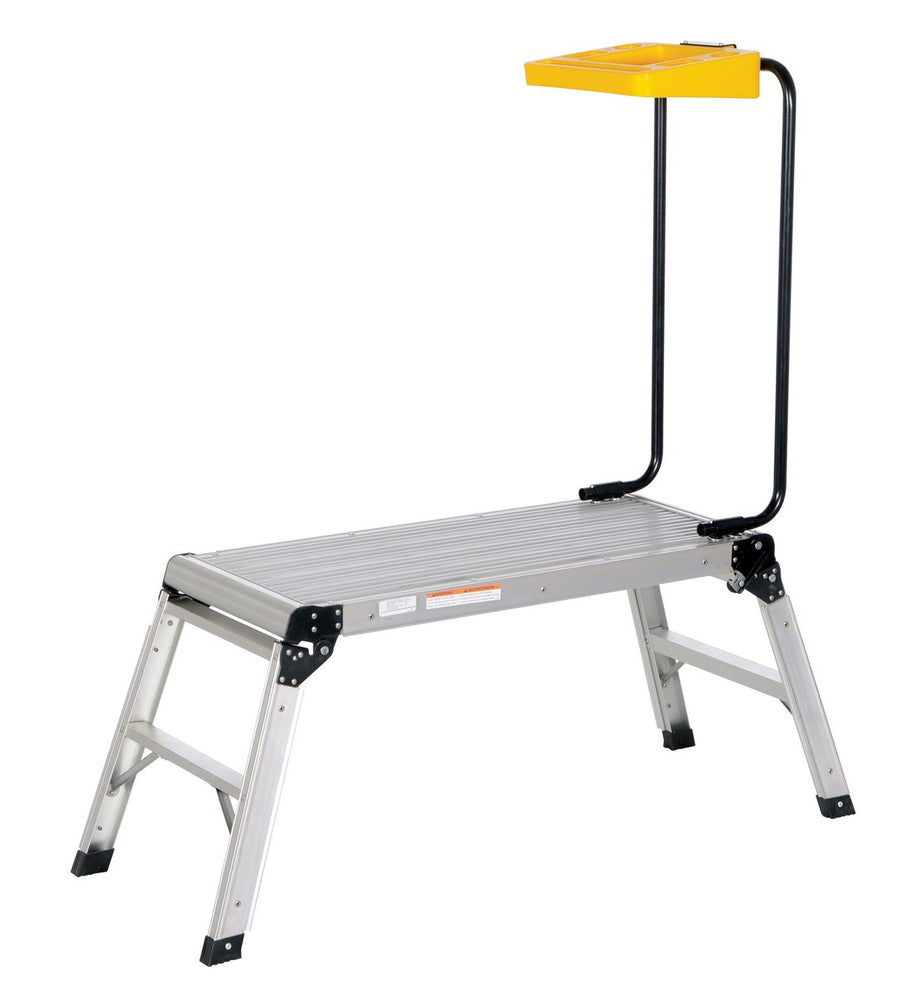 Aluminum Folding Step Platform with Tray 15 In. x 35 In. 250 Lb. Capacity Silver