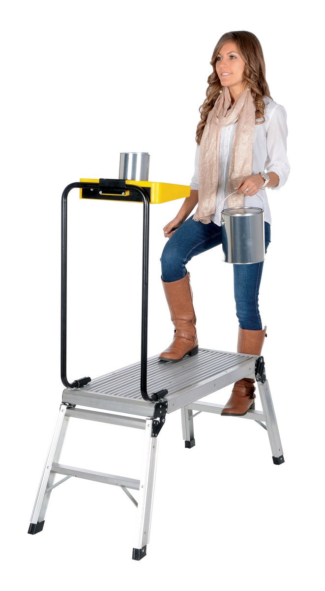 Aluminum Folding Step Platform with Tray 15 In. x 35 In. 250 Lb. Capacity Silver