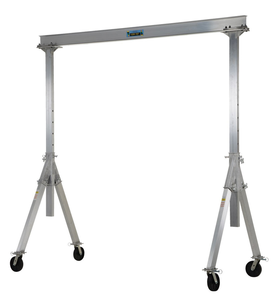 Adjustable 2,000 Cap Aluminum Gantry Crane w/ Length/Height: 15'/8" & I-Beam Range: 7'8" to 10'2"