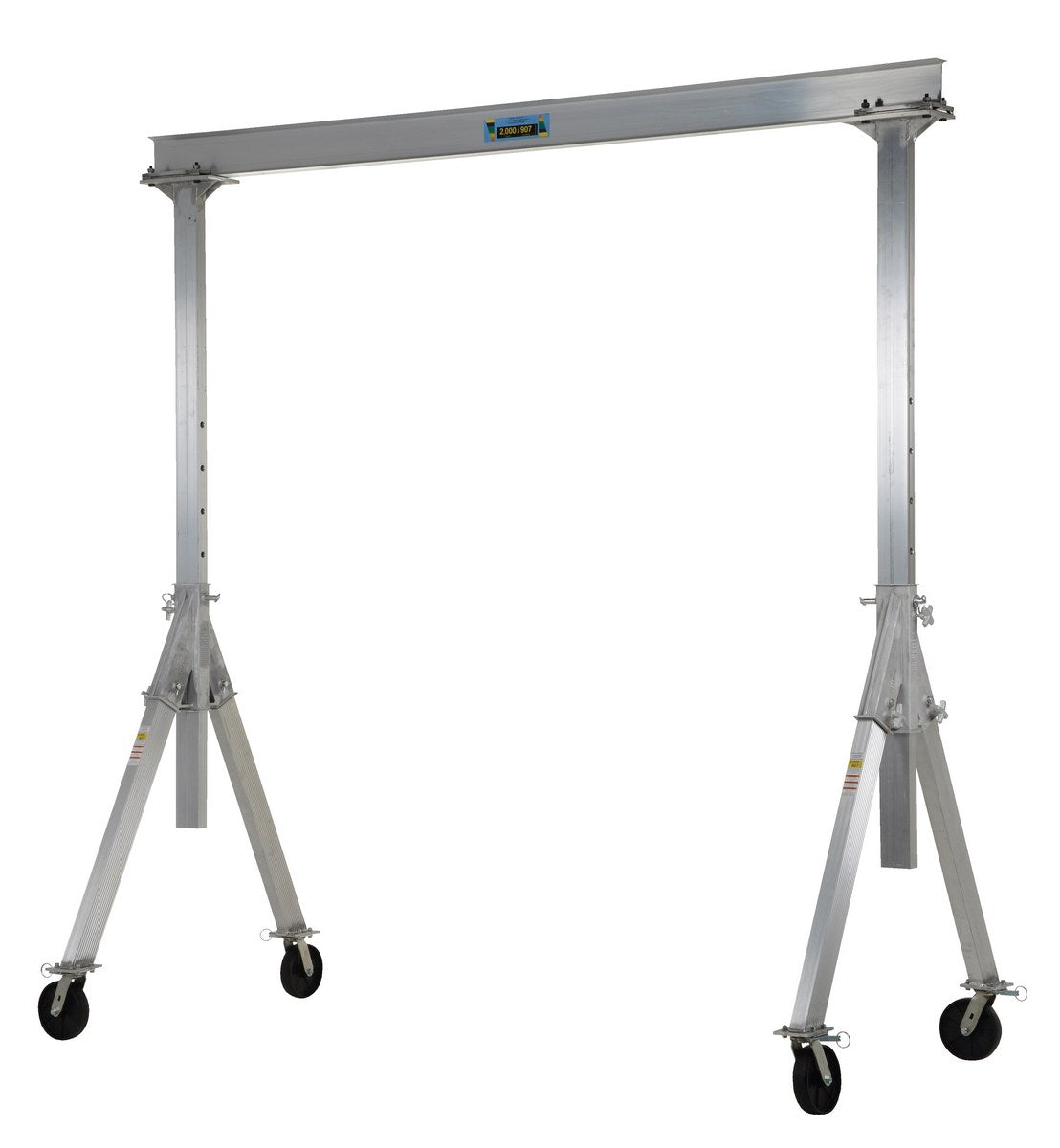 Adjustable 2,000 Cap Aluminum Gantry Crane w/ Length/Height: 15'/8" & I-Beam Range: 9'6" to 12'"