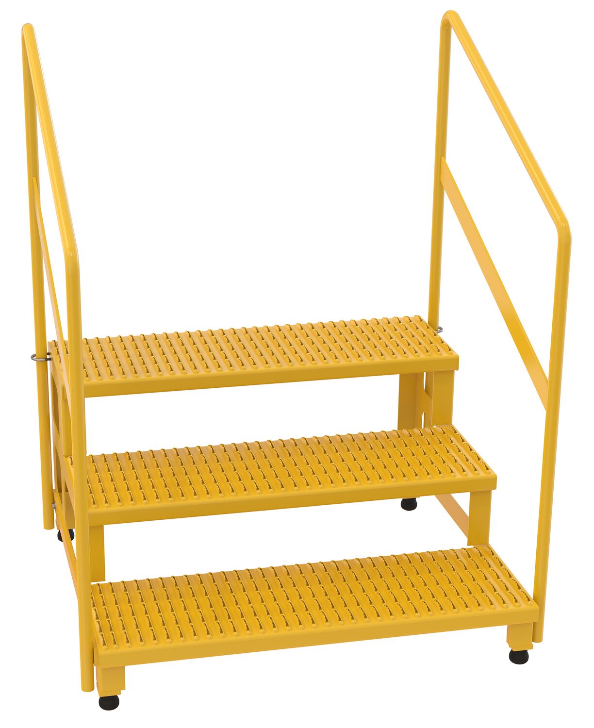 Steel Adjustable Step Stand 36 inches Wide 3-Step with Handrails 500 Lb. Capacity Yellow