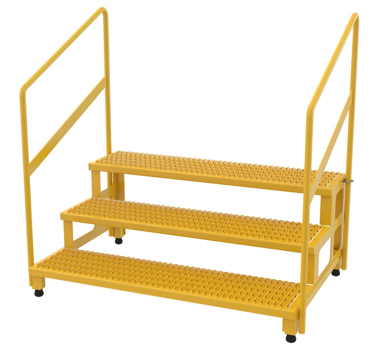 Steel Adjustable Step Stand 48 Inches Wide 3-Step with Handrails 500 Lb Capacity Yellow