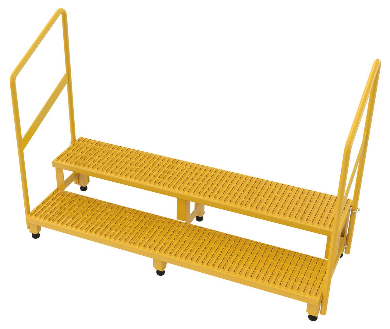 Steel Adjustable Step Stand 60 Inches Wide 2-Step with Handrails 500 Lb. Capacity Yellow