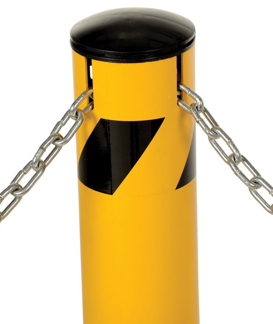 42"H x 4.5"D Steel Pipe Bollard with Chain Slots & Rubber Cap