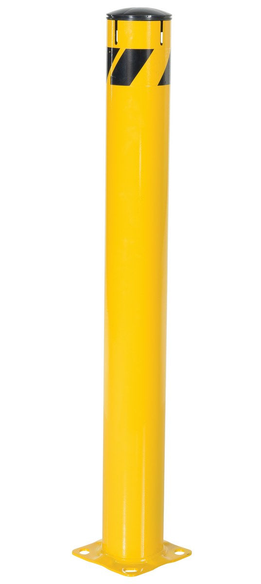 48"H x 5.5"D Steel Pipe Bollard with Chain Slots & Rubber Cap