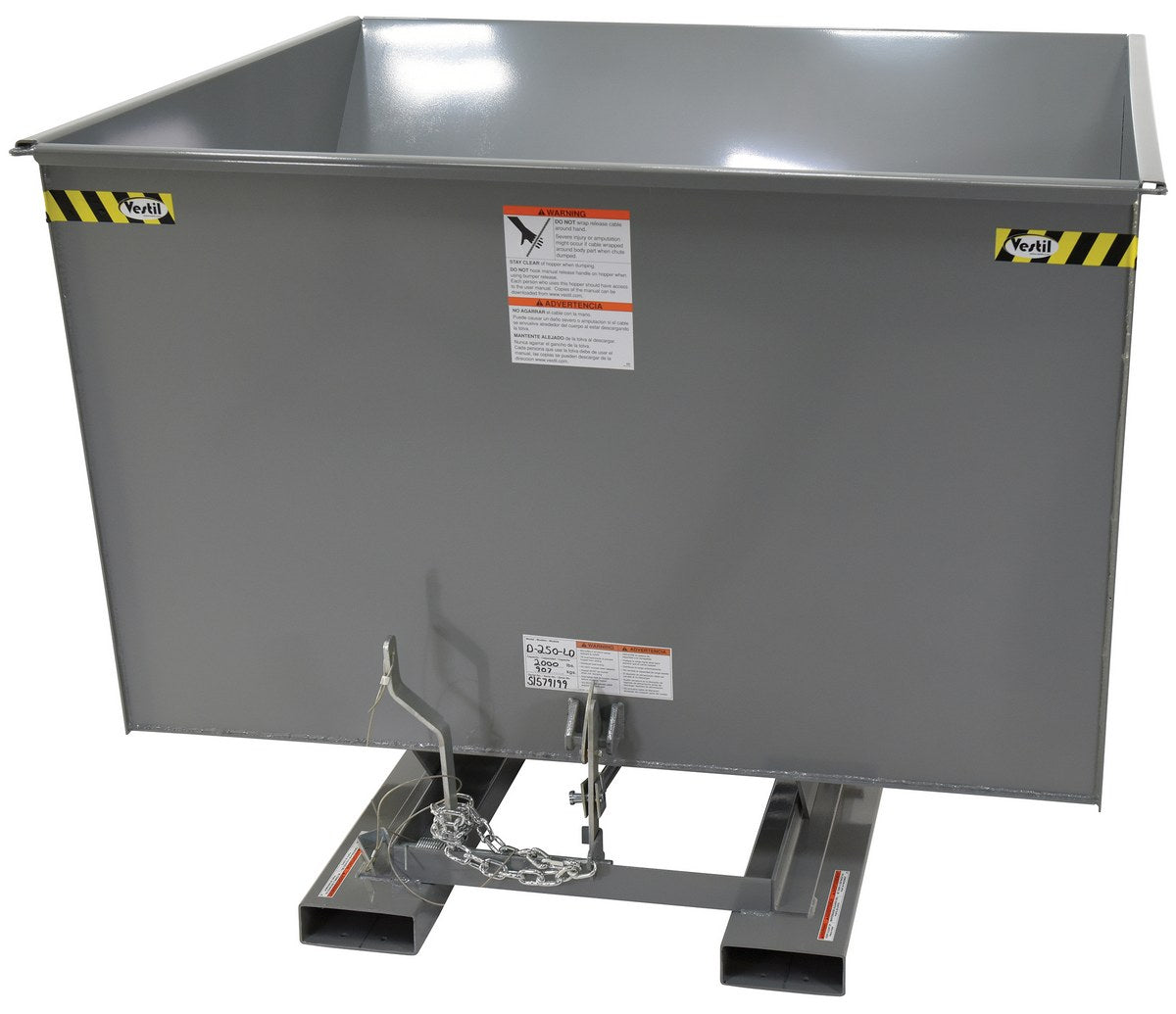 2-1/2 CuYd 70 Degree Light Duty Self Dumping Hopper w/ Bumper Release - Gray