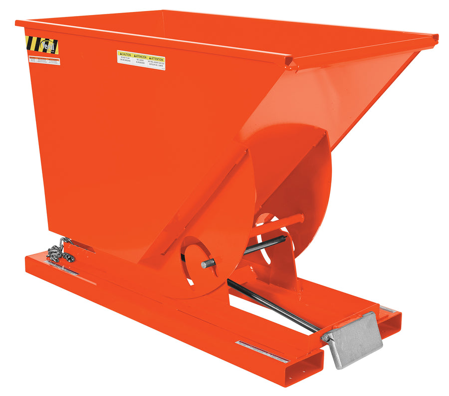 3/4 CuYd 70 Degree Light Duty Self Dumping Hopper w/ Bumper Release - Orange