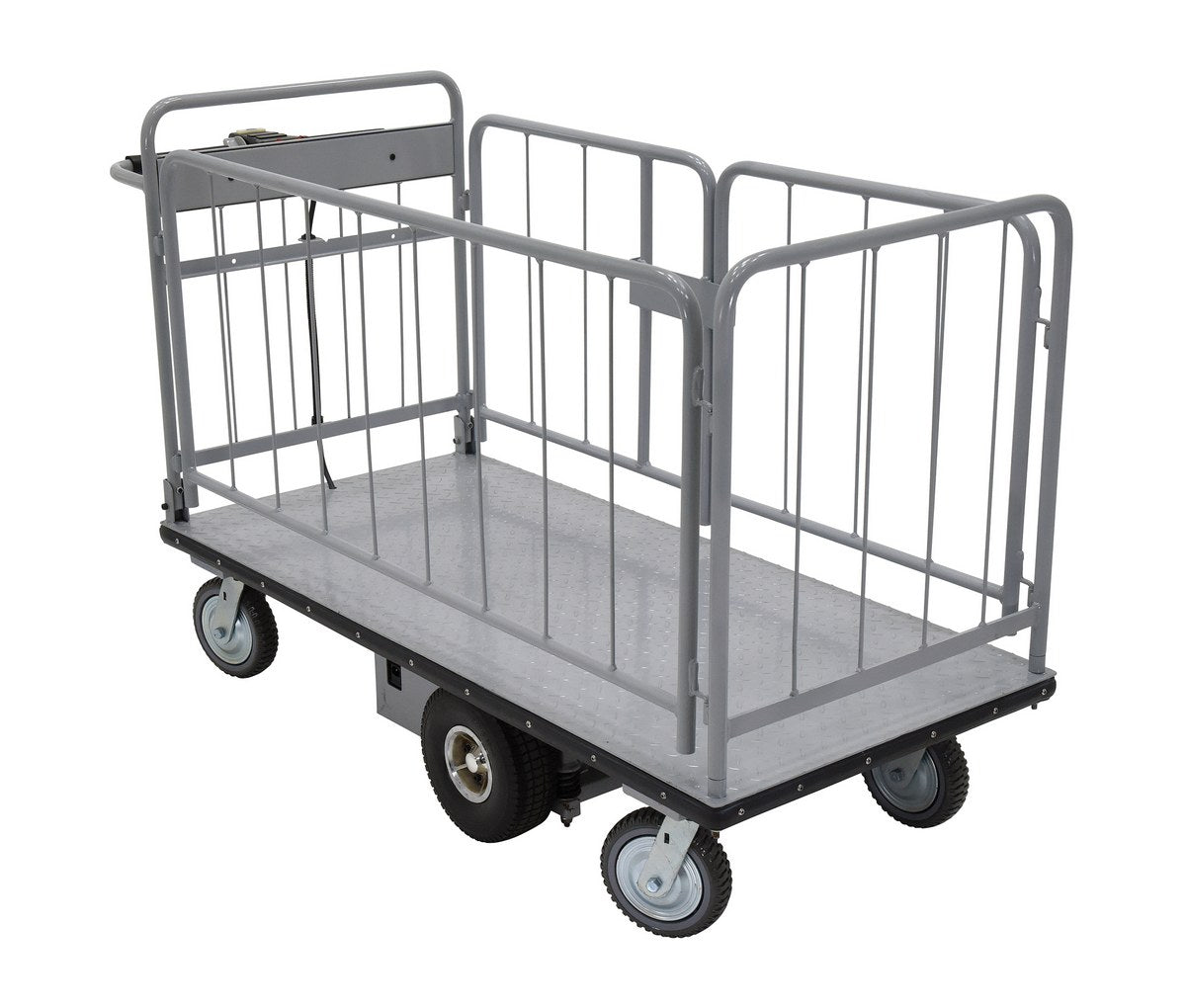 Steel Electric Material Handling Cart with Sides 28 In. x 60 In. 1500 Lb. Capacity Gray