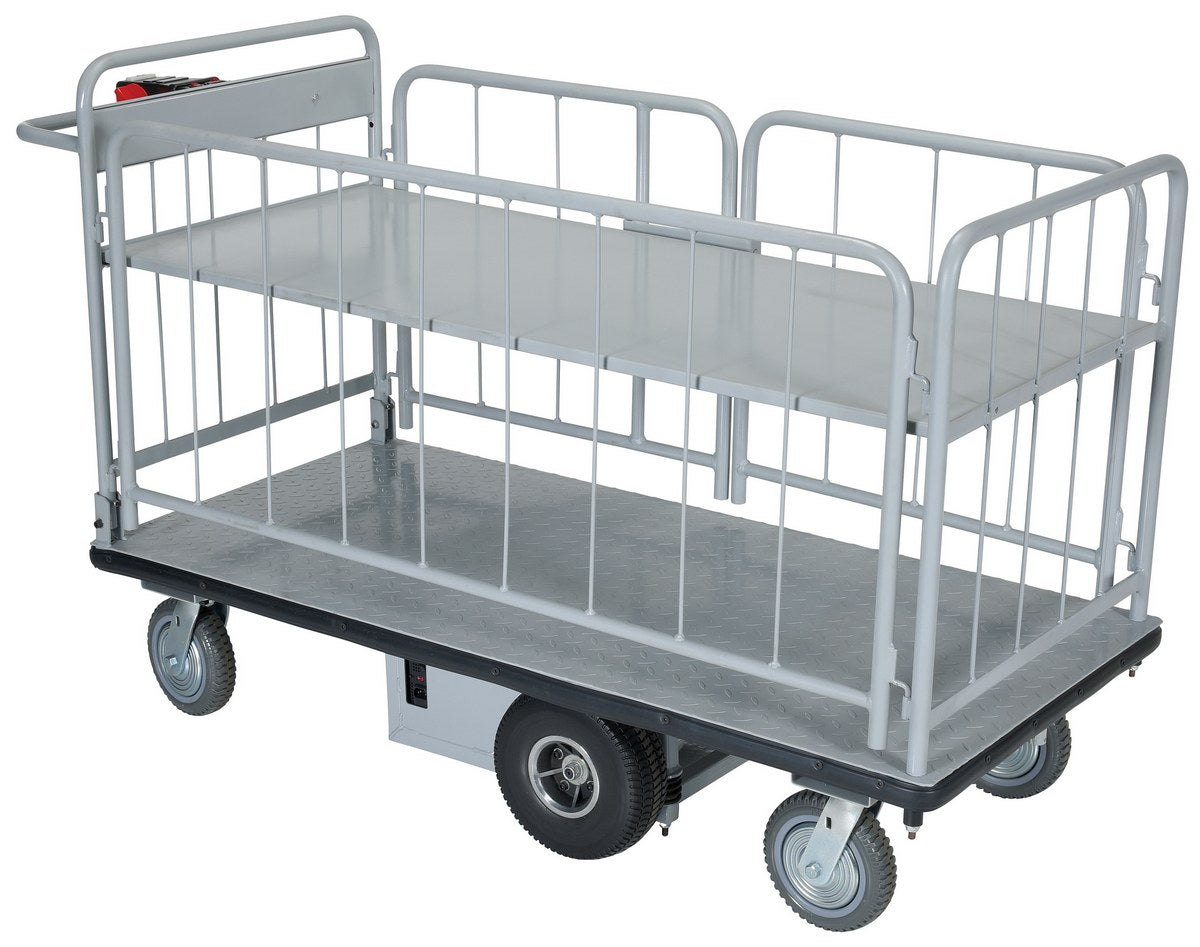 Steel Electric Material Handling Cart with Sides 1 Shelf 28 In. x 60 In. 500 Lb. Capacity Gray