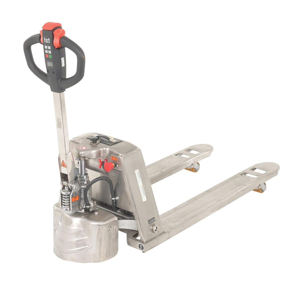 Vestil Stainless Steel Fully Electric Pallet Truck 27 In. x 63-1/2 In. 3,000 Lb. Capacity Silver