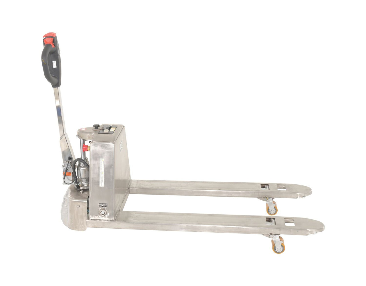 Vestil Stainless Steel Fully Electric Pallet Truck 27 In. x 63-1/2 In. 3,000 Lb. Capacity Silver