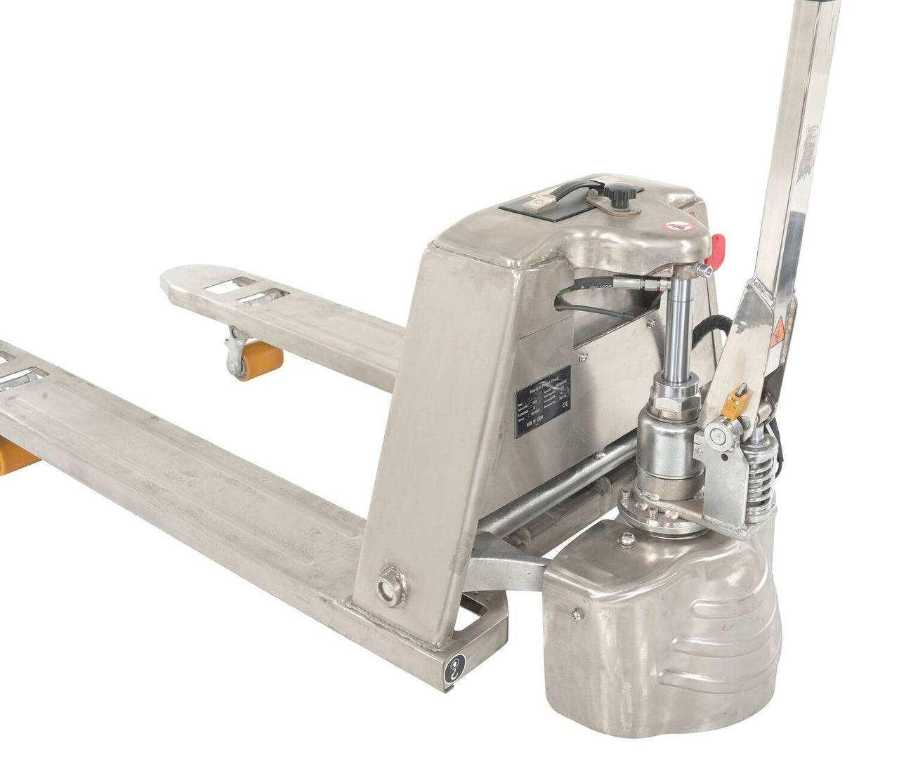 Vestil Stainless Steel Fully Electric Pallet Truck 27 In. x 63-1/2 In. 3,000 Lb. Capacity Silver