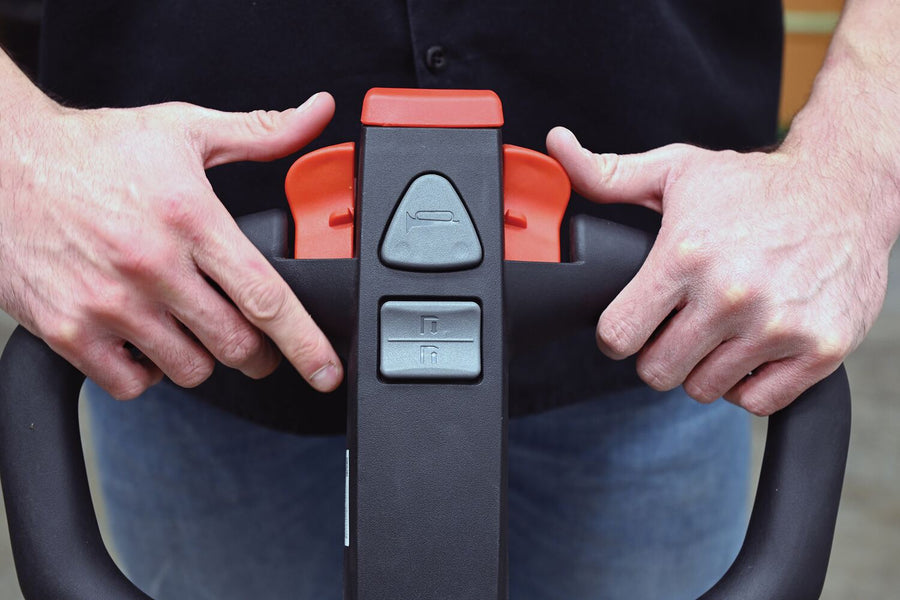 Vestil Stainless Steel Fully Electric Pallet Truck 27 In. x 63-1/2 In. 3,000 Lb. Capacity Silver