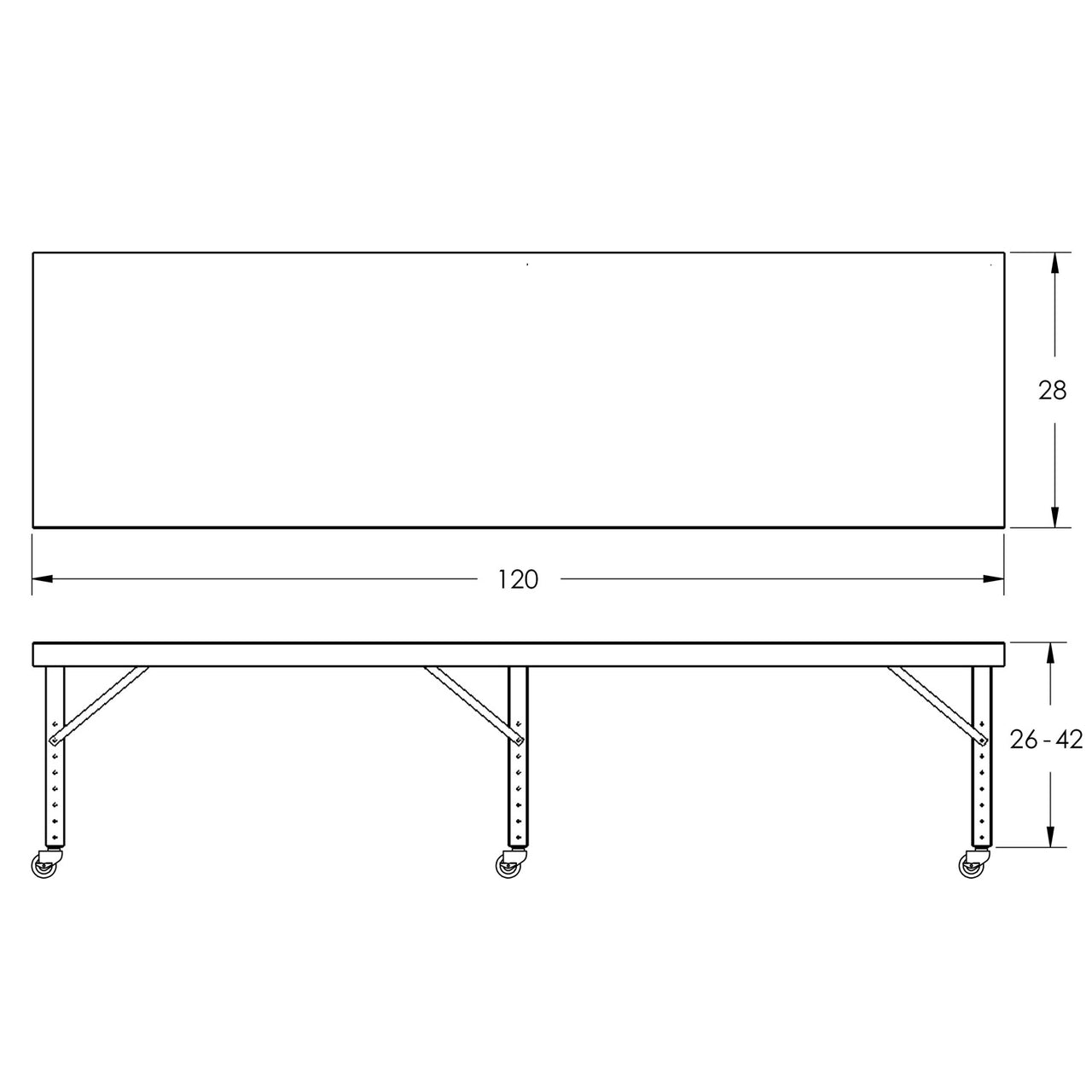 Mobile Adjustable Height Work Table, 120″W x 28″D