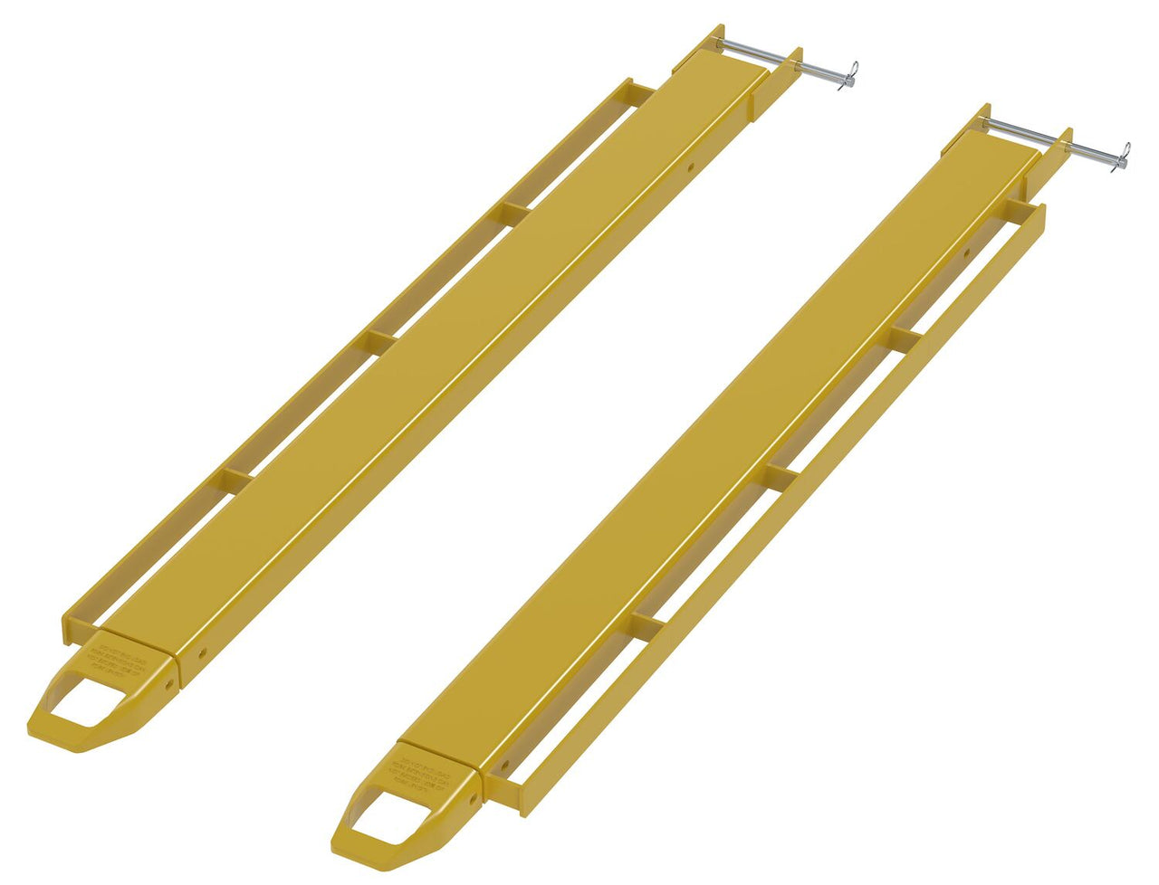 Steel Pin Style Fork Extensions with Load Rails 4" X 72" 4,000 Lb. Capacity Yellow