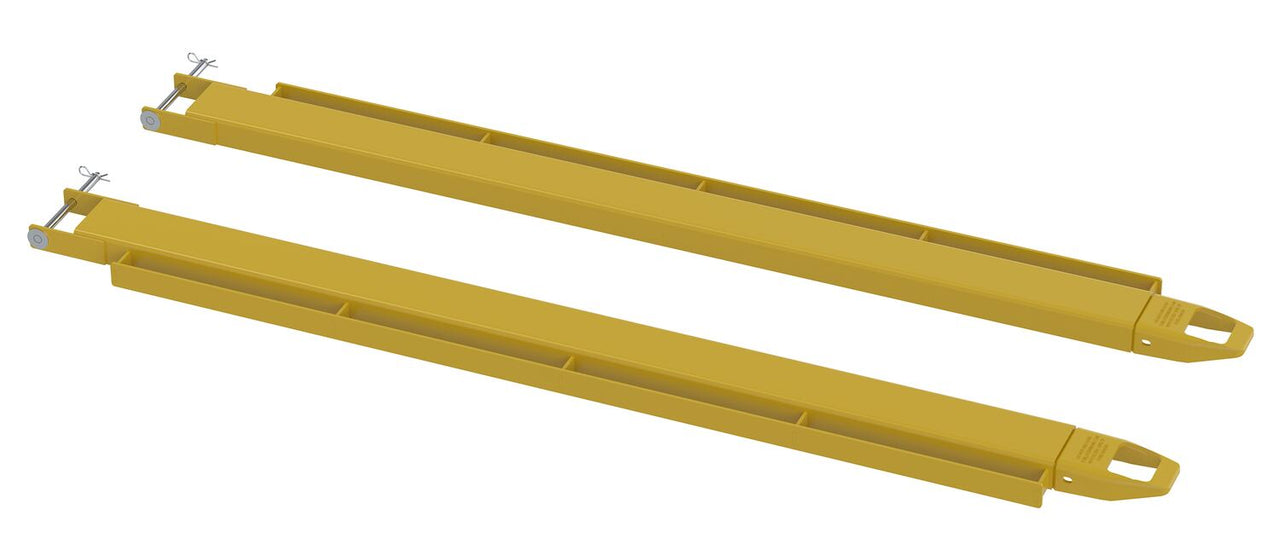 Steel Pin Style Fork Extensions with Load Rails 4" X 84" 4,000 Lb. Capacity Yellow