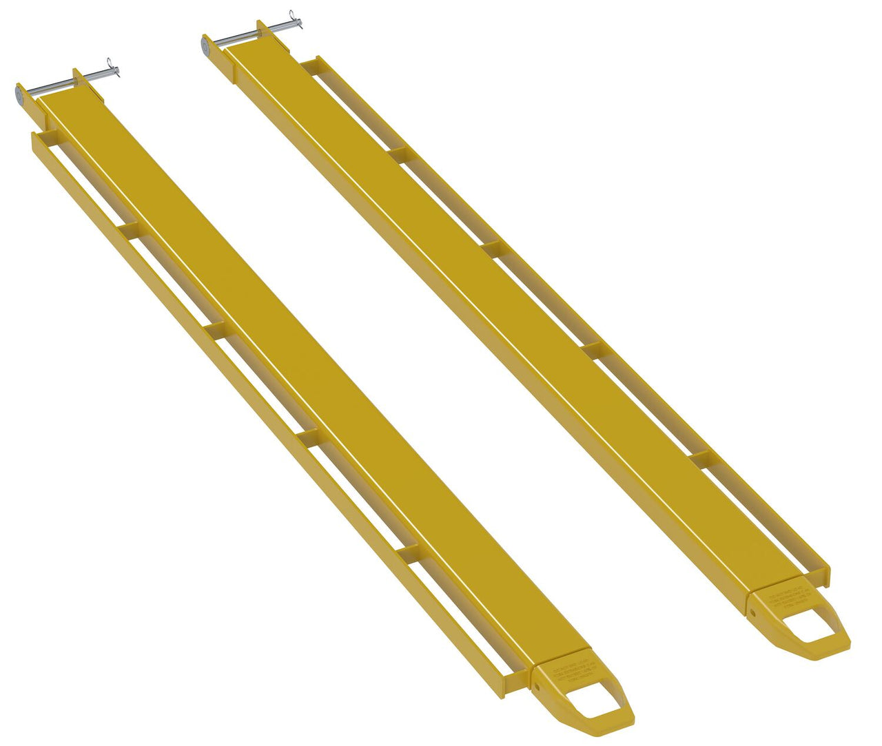 Steel Pin Style Fork Extensions with Load Rails 4" X 96" 4,000 Lb. Capacity Yellow