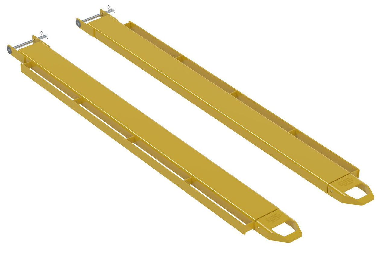 Steel Pin Style Fork Extensions with Load Rails 5" X 84" 4,000 Lb. Capacity Yellow