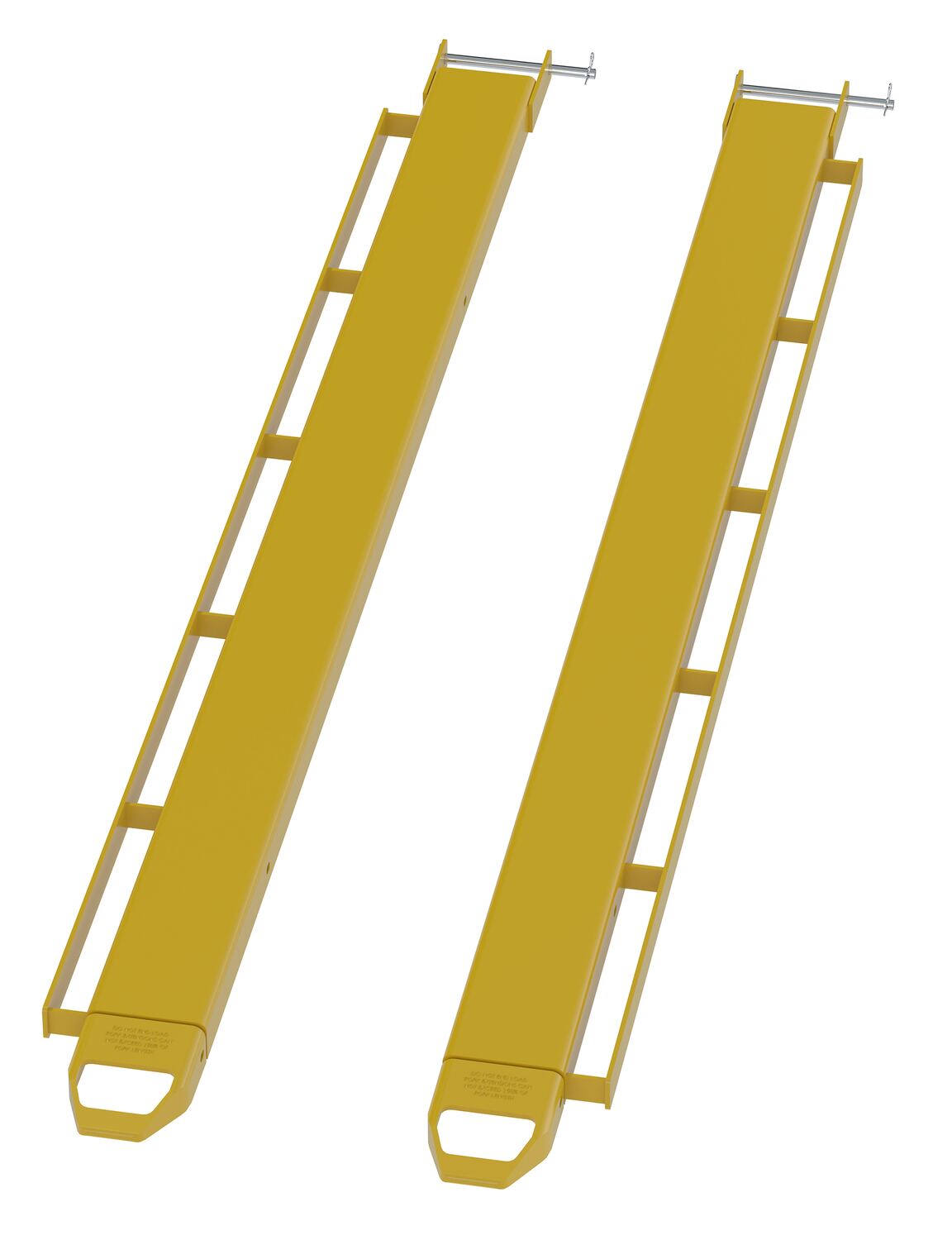 Steel Pin Style Fork Extensions with Load Rails 5" X 96" 4,000 Lb. Capacity Yellow