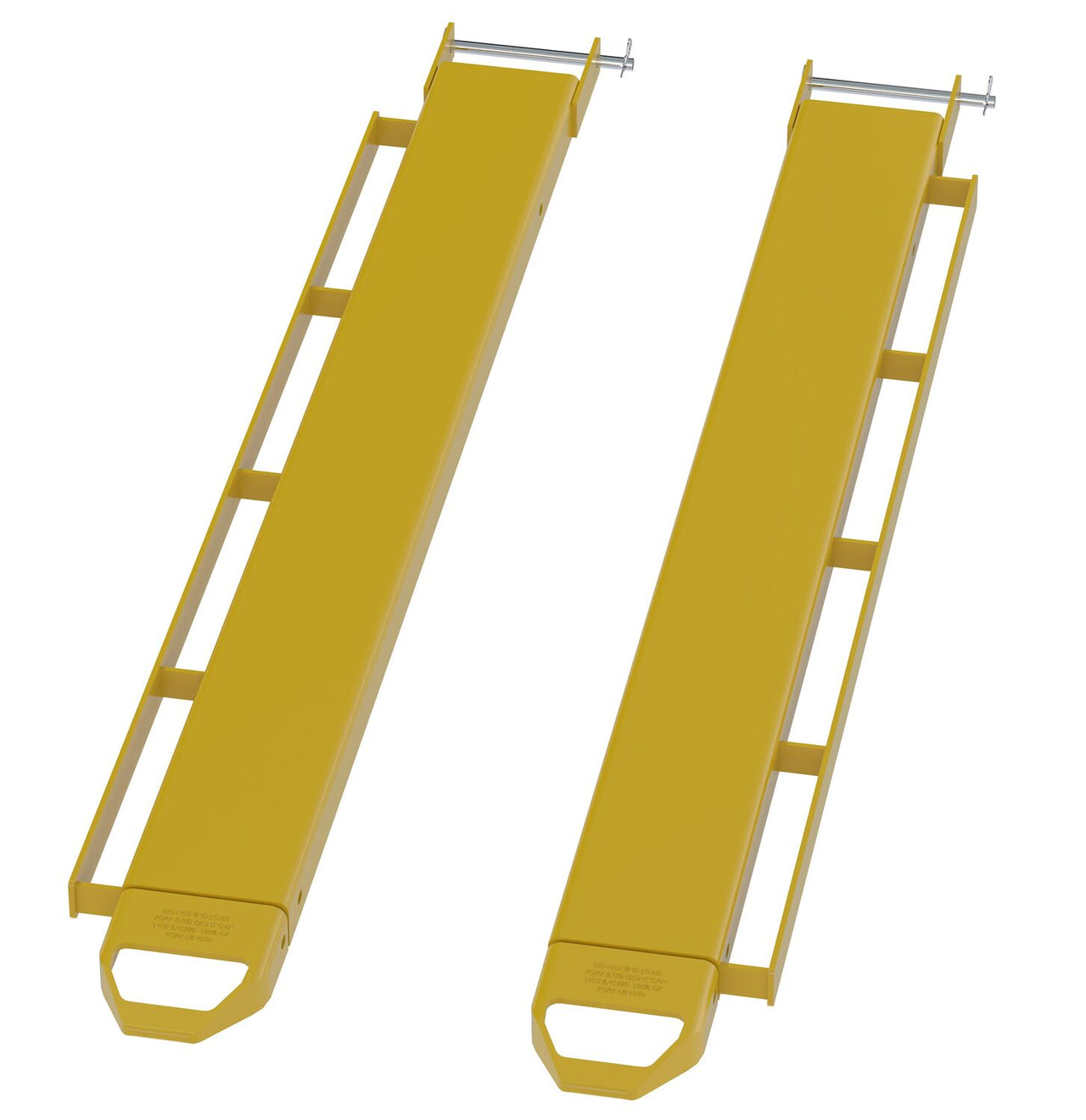 Steel Pin Style Fork Extensions with Load Rails 6" X 72" 4,000 Lb. Capacity Yellow