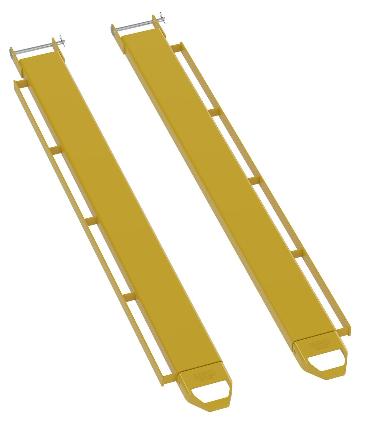 Steel Pin Style Fork Extensions with Load Rails 6" X 84" 4,000 Lb. Capacity Yellow