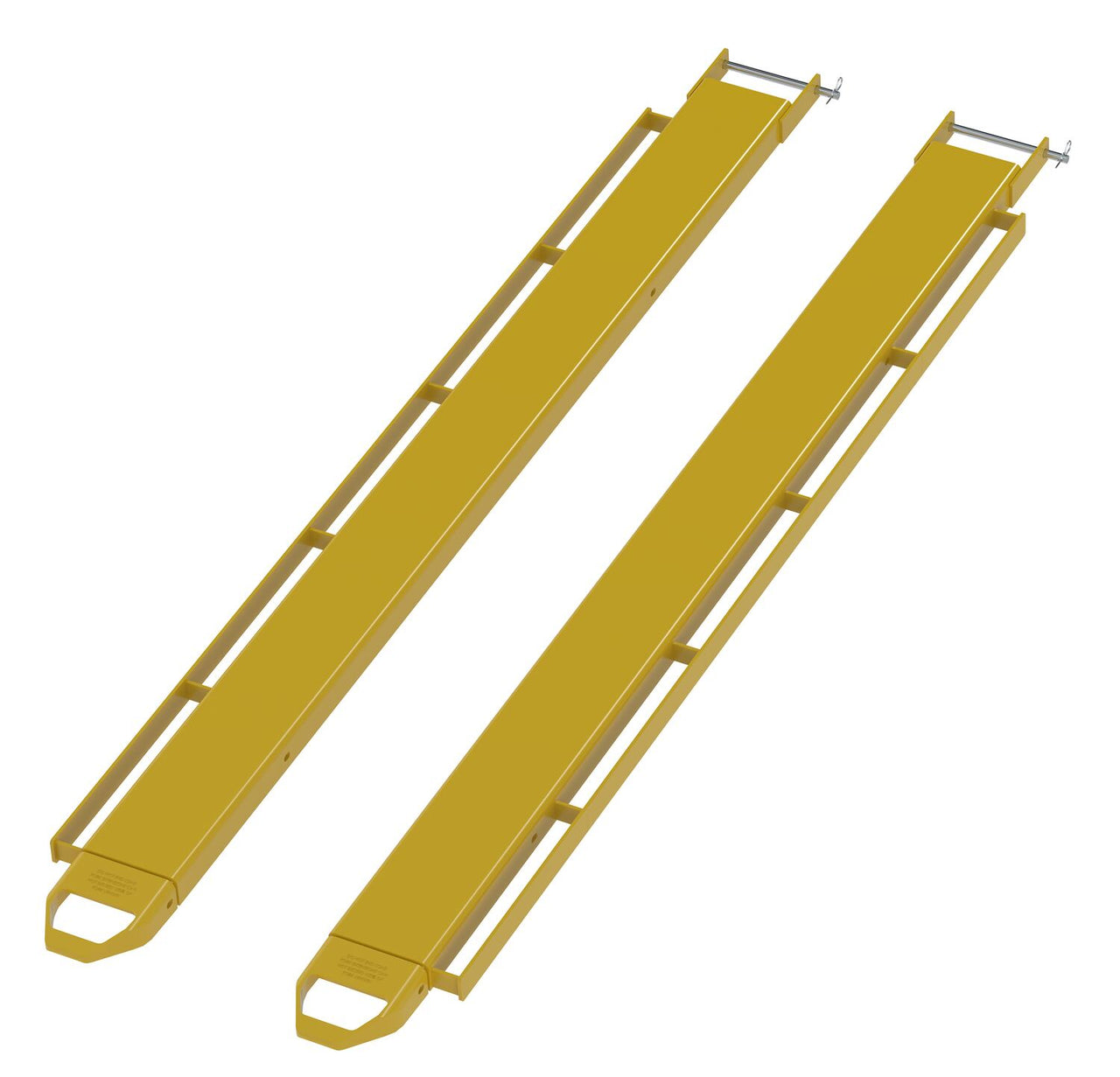 Steel Pin Style Fork Extensions with Load Rails 6" X 96" 4,000 Lb. Capacity Yellow