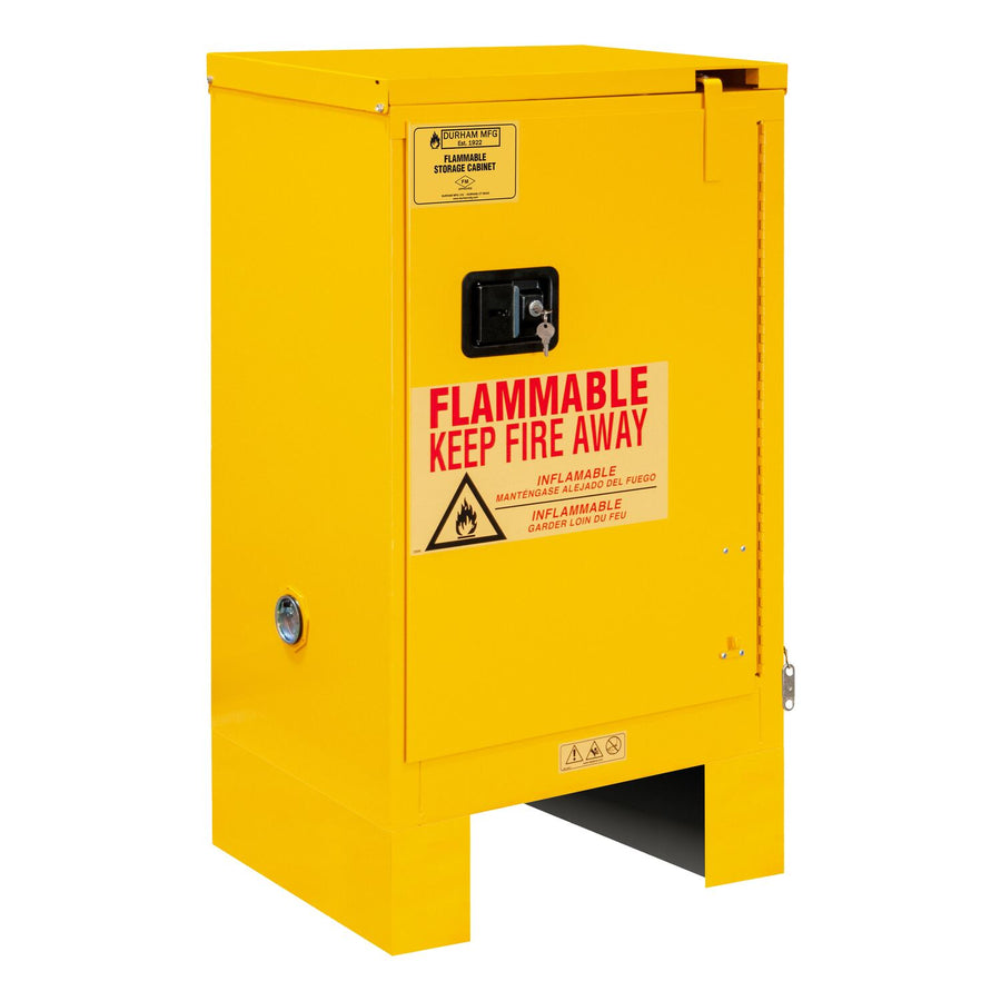Flammable Self Closing Storage Cabinet With 6 Inch Legs 12 Gallon Capacity Yellow