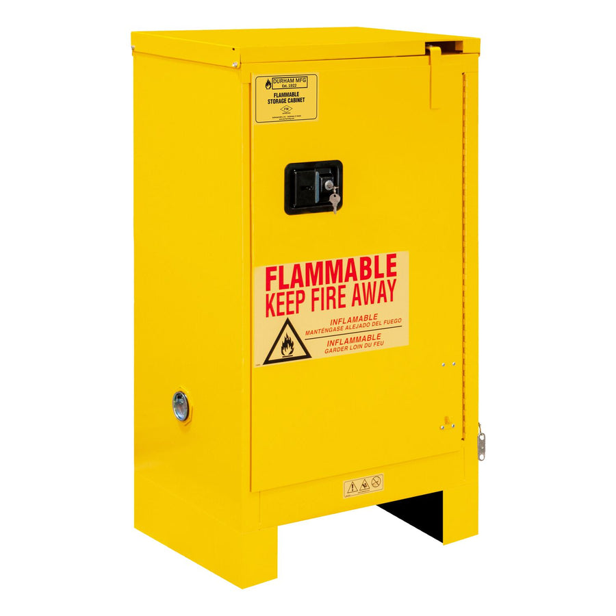 Flammable Self Closing Storage Cabinet With 6 Inch Legs 16 Gallon Capacity Yellow