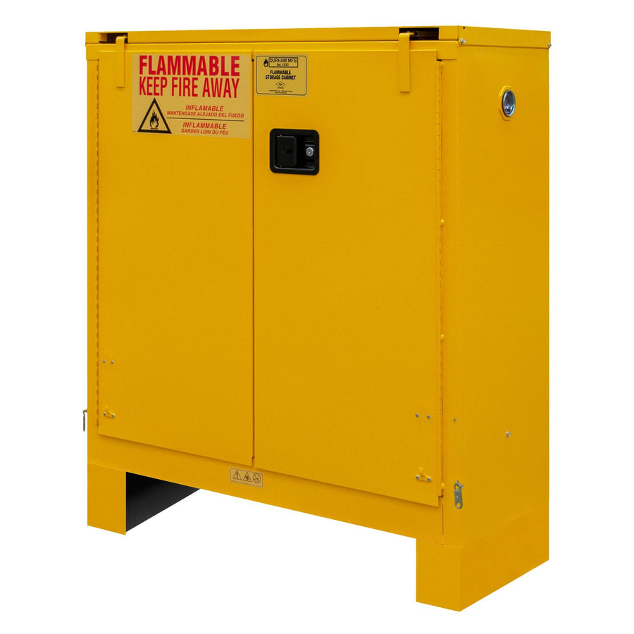 Flammable Self Closing Storage Cabinet With 6 Inch Legs 30 Gallon Capacity Yellow