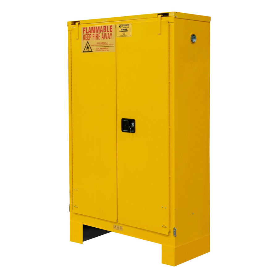 Flammable Self Closing Storage Cabinet With 6 Inch Legs 45 Gallon Capacity Yellow