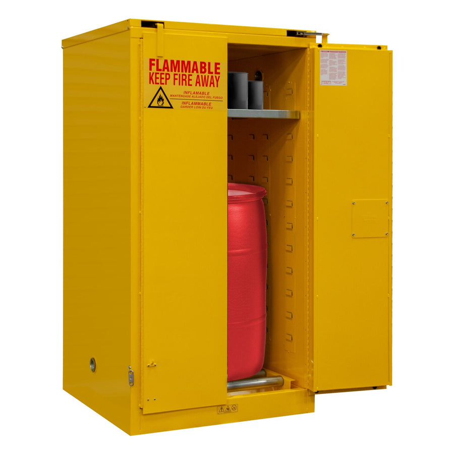 Flammable Self Closing Drum Storage Cabinet 55 Gallon Capacity Yellow
